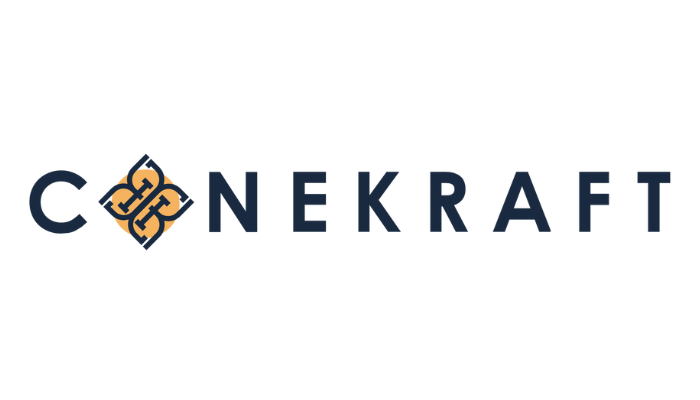 Conekraft logo horizontal blue and yellow